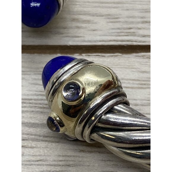 David Yurman Renaissance Lapis Lazuli Lolite Cuff Bracelet 6.25" Silver 14k - Picture 9 of 11